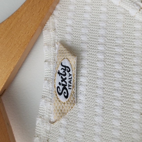 Vintage Miss Sixty Cropped Crochet Knit Metallic Stripe Logo Tee - Picture 3 of 7